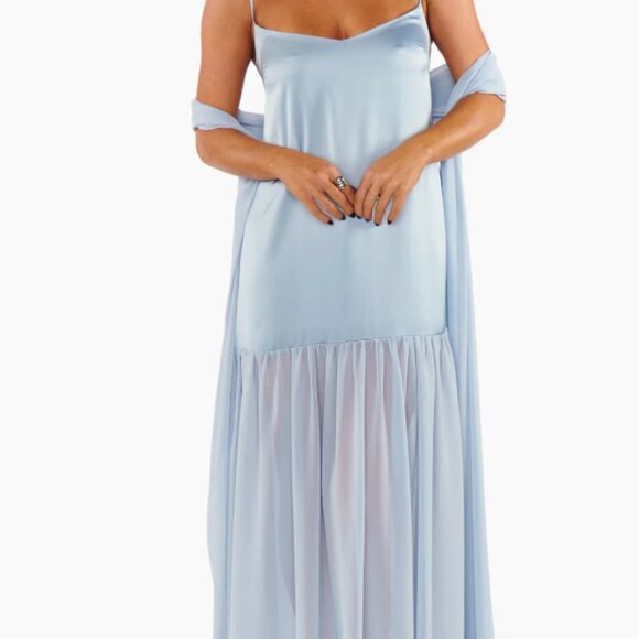 Show Me Your Mumu Dalia Maxi Dress - Steel Blue Luxe Satin - Picture 2 of 6